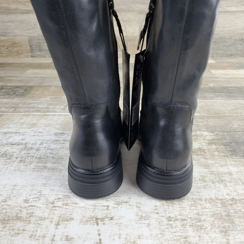 AllSaints Escher Rider Womens Knee-High Boots Sz 6 M Black Leather Round Toe